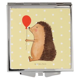 Mr. & Mrs. Panda Handtaschenspiegel quadratisch Igel Luftballon - Geschenk, Schminkspiegel, Happy Birthday, Tiere, Herzlichen Glückwunsch, silber,