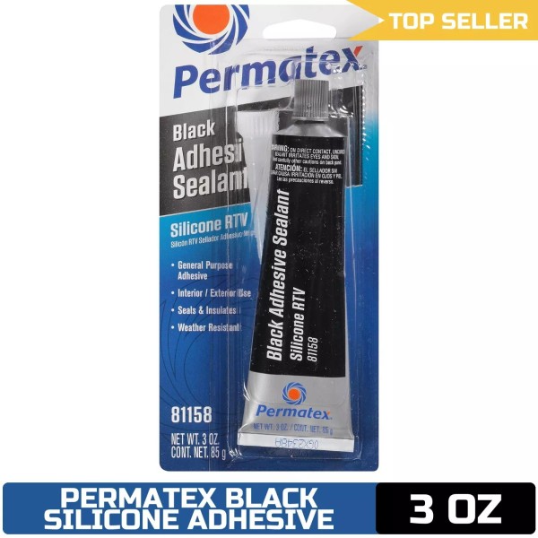 Permatex 81158 Black Silicone Adhesive Sealant, 3 oz. Tube, Pack