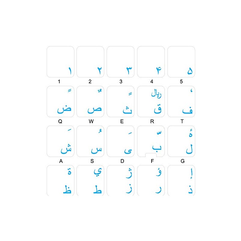 Farsi (Persian) Keyboard Labels with Blue Lettering ON Transparent Background