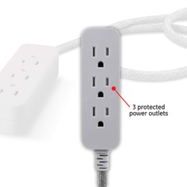 GE 3-Outlet Power Strip Surge Protector 8 Ft Braided Long Cord Extension Cord Surge Protector Power Strip Flat Plug Extension Cord 245 Joules ETL Listed Gray 45916