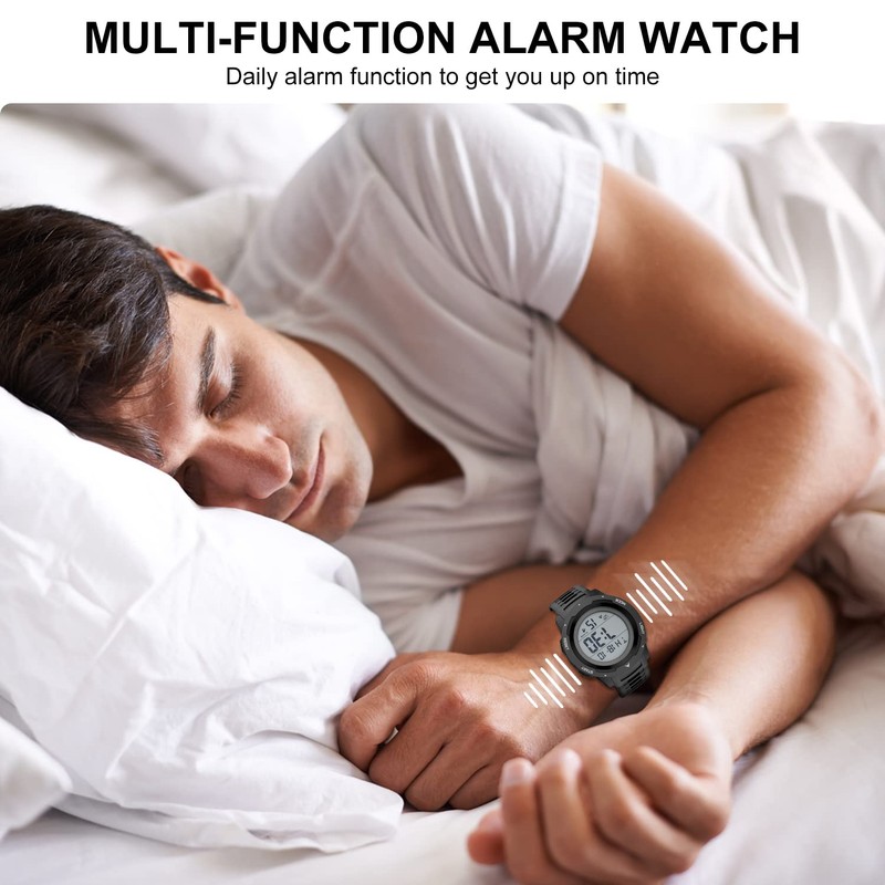 GOLDEN HOUR Mens Waterproof Digital Sport Watches Wide Screen Easy