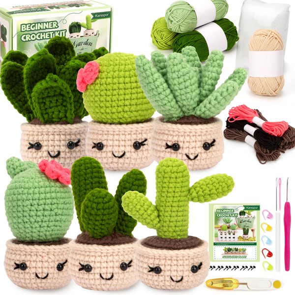 Karsspor Crochet Kit for Beginners Adults - 6 PCS Succulents,