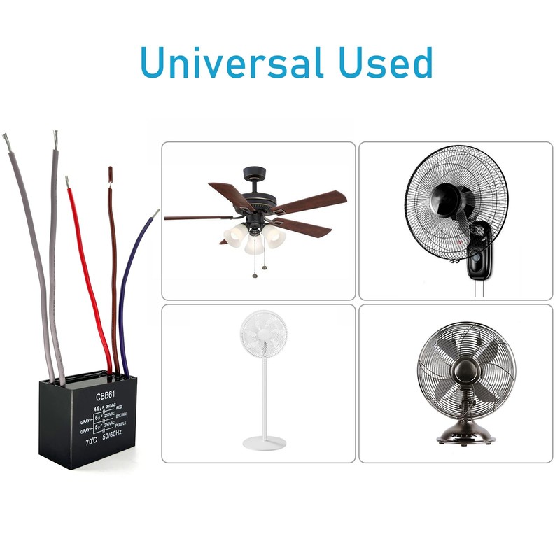 YukiHalu Ceiling Fan Capacitor CBB61 4.5uf + 6uf + 5uf