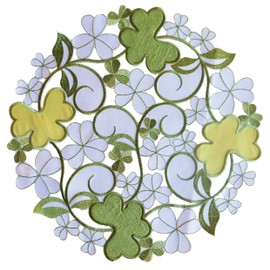 GRANDDECO St. Patrick's Day Placemats Set of 4,Applique Embroidered Cutwork Clover Table Topper for Home Kitchen Dining Spring Holiday Tabletop Decoration, Placemat 14" Set of 4, Green