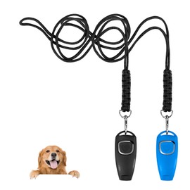 Feelorna 2 Pcs Dog Whistles with Lanyard, 2 in 1 Combined Dog Clicker Whistles for Training and Recall, Professional Dogs Training Whistle to Stop Barking Neighbors Dogs (Black, Blue)