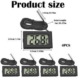 Aquarium Thermometer, 4 Pcs Temperature Sensor for Fridge Freezer Aquarium Terrarium, Digital Thermometer with 1M Probe, Room Temperature Monitor for Home Kitchen Food Safety