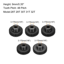Rebower 48 P Steel Pinion Gear Set 28T 29T 30T 31T 32T for 3.175 mm Shaft Hardened Steel Pinion Gear with Screws and Hexagonal Wrench for RC Car Motor