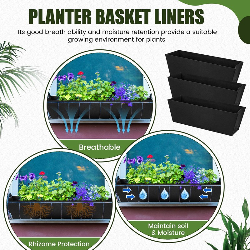 HunnmingRe 6 Pack 24 Inch Fabric Plant Window Box Liners