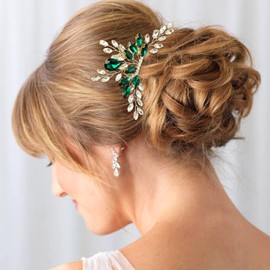 PRETTYLIFE Bridal Crystal Hair Comb Rhinestone Hair Piece Prom Party Festival Wedding Hair Accessories for Women and Girls (Green)