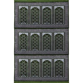 Modefa Turkish Islamic Prayer Rug - Large Group Praying Carpet - Wide Plush Velvet Salah Mat - Multi Person Muslim Janamaz Sajada for Family - 12 Person (Vined Arch Green/Red)
