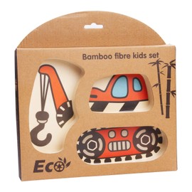 Kid Plate Set Bamboo Toddler Plates Dinnerware Dinner Dish Set Baby Feeding Spill Proof Divided Plate - Baby Spoon and fork 3-Piece Set for Kids and Toddlers Teaches Child Portion Control