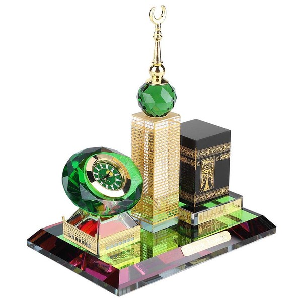 Hztyyier Crystal Collectible Figurines for Home Decor Muslim Kaaba Clock Tower Model for Desktop Ornament Islamic Architecture Muslim Religious Supplies