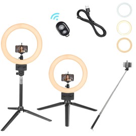 AW 8inch Dimmable LED Ring Light 5500K with Phone Holder & Selfie Stick Tabletop Stand USB for Makeup Portrait Shooting Live Stream