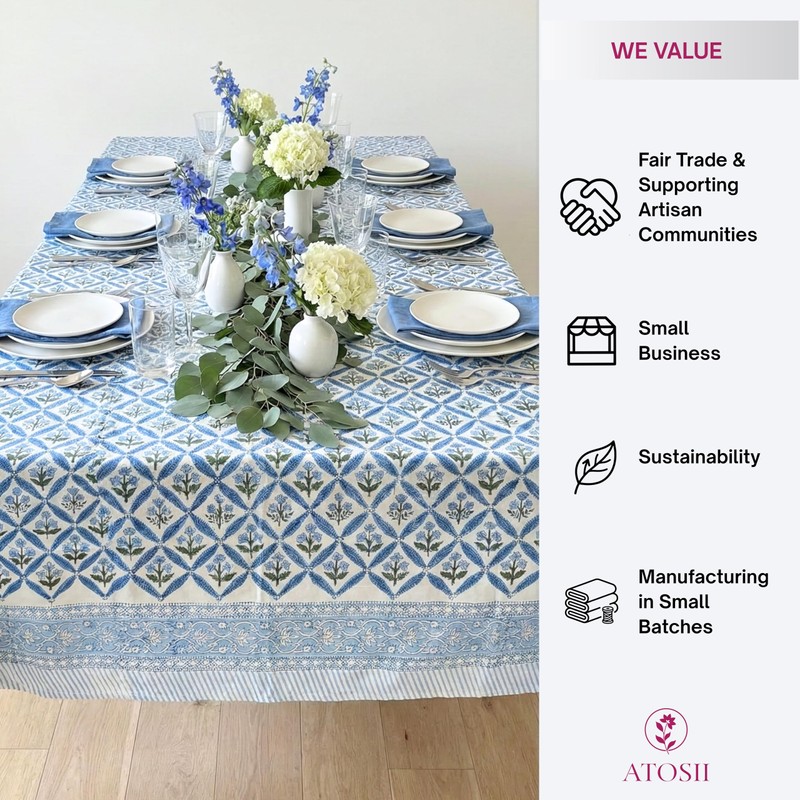 ATOSII Mantel de algodón Netta Blue 72 x 140 pulgadas