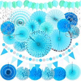 Moon Boat 35PCS Party Decorations Paper Fan Hanging Set - Birthday,Baby Shower,Wedding Decor (Blue)