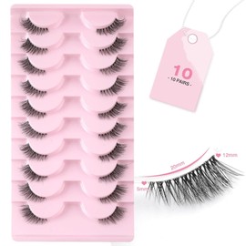 ITADAKU False Eyelashes with Clear Band - 10 Pairs of Reusable Natural Look Cat Eye Wispy Corner Lashes, 3/4 Transparent Soft Faux Mink Lashes