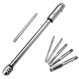 Kimlonton 6-Piece Screw Tap, Ratchet, Tap Holder, Forward and Reverse Rotation Switchable, Long Handle, Tap Wrench, Tap Drill, Connection, Tap Handle, Tool Set, M3, M4, M5, M6, M8, Adjustable Threading Tapping Hand, For Hand Tapping Work