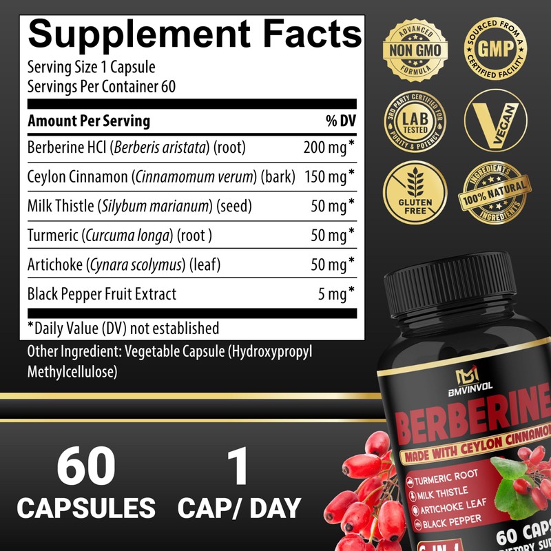 Berberine with Ceylon Cinnamon, Turmeric, Milk Thistle, Artichoke, Black Pepper