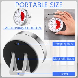 Blosssound 6 Pcs 60 Minute Magnetic Visual Timers 3 Inch Mechanical Desk Countdown Timer with Magnetic Backing Foldable Legs Hanging Hole for Autism Classroom Teaching Whiteboard Cooking (White)