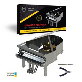 METAL-TIME Grand Piano, 3D Metal Model Kit, Grand Piano 3D Puzzle, Two Colors Design Grande PIANOLA Model, SANKYO Music Box with Melody Castle in The Sky.
