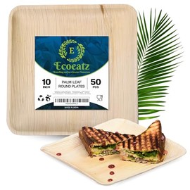 ECOEATZ Bamboo Palm Leaf Plates Set – 50-Pack 10 Inch Square Dinner & Appetizer Plates, Eco Disposable Wooden Plates, Natural Bamboo Paper Plates, Fancy Party Plates, Wedding,Picnic, Bulk Party Pack