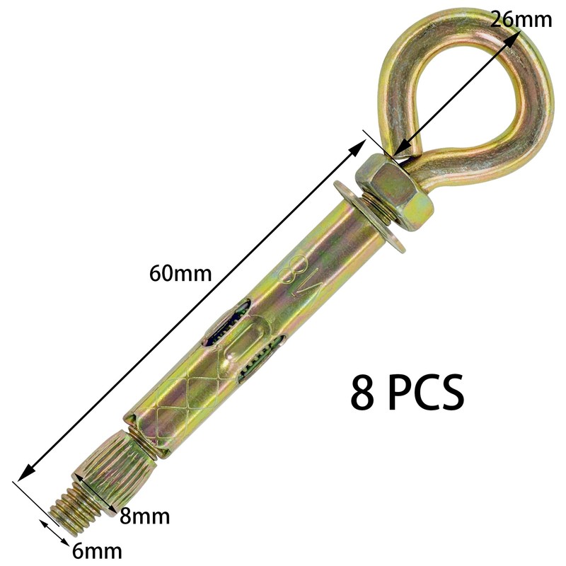 8 PCS Expansion Eye Bolts Heavy Duty Anchor Bolts (M8*60)