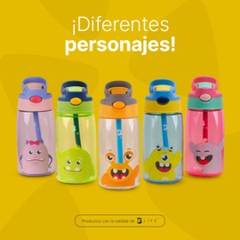 Botella de Agua para Niños Resistente con Popote y Asa, Termo Frijolin de 473ml para Bebidas Frías y Calientes Sin Fugas. Frijolin Kids Water Bottle. B Life