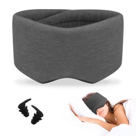 Yonchic Handmade Cotton Sleep Mask, with a Pair of Earplugs, Double Thickened Nose Wing Eye Masks for Sleeping, Light Blocking Adjustable Eye Cover for Women & Men (Dark Gray)