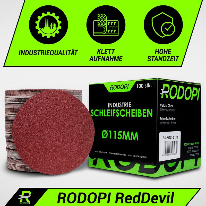 RODOPI RedDevil Velcro Sanding Discs 115 mm Grit 40-320 Sandpaper