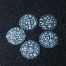 Beaupretty 5pcs Christmas Nail Art Stamping Plate Christmas Tree Snowman Round Seal Plate Nail Printing Template Stencil Nail Tools
