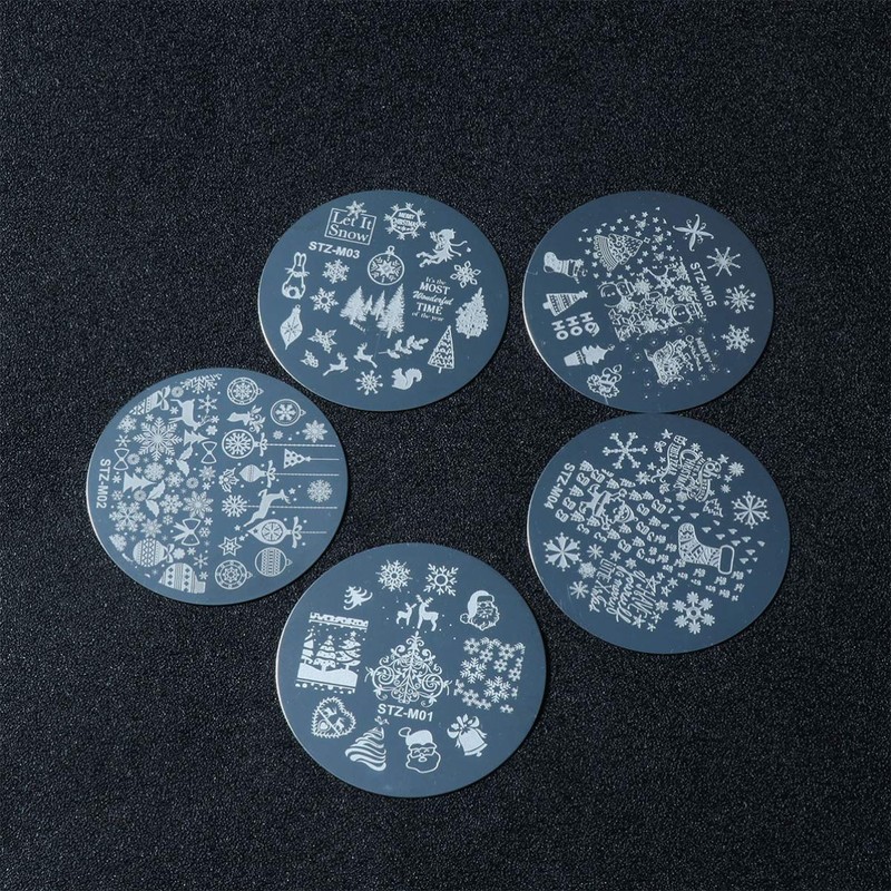 Beaupretty 5pcs Christmas Nail Art Stamping Plate Christmas Tree Snowman