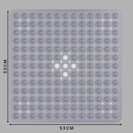 Oxford Homeware Shower Bath Mat Non Slip Anti Mould - Grey 53x53cm Square Shower Mat for Bathtub and Bathroom with Drain Holes and Strong Suction Cups Machine Washable Bath Mats