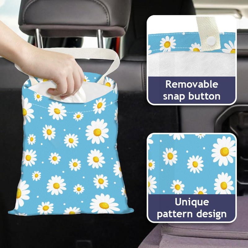 DELORIGIN Car Garbage Bag with Daisy Floral Print, Hanging Bin