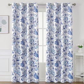 H.VERSAILTEX Blackout Curtains 84 Inch Length 2 Panels Set Floral Print Curtain Drapes for Living Room Thermal Insulated Grommet Window Curtains for Bedroom - Traditional Floral in Blue and White