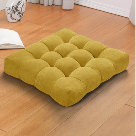 ROFIEJOX Large Floor Pillow for Adults/Kids, 22x22x4 inches Square Meditation Pillows for Sitting On Floor, Comfort Chenille Circle Floor Cushion, Memory Foam Filling for Yoga, Living Room, Yellow
