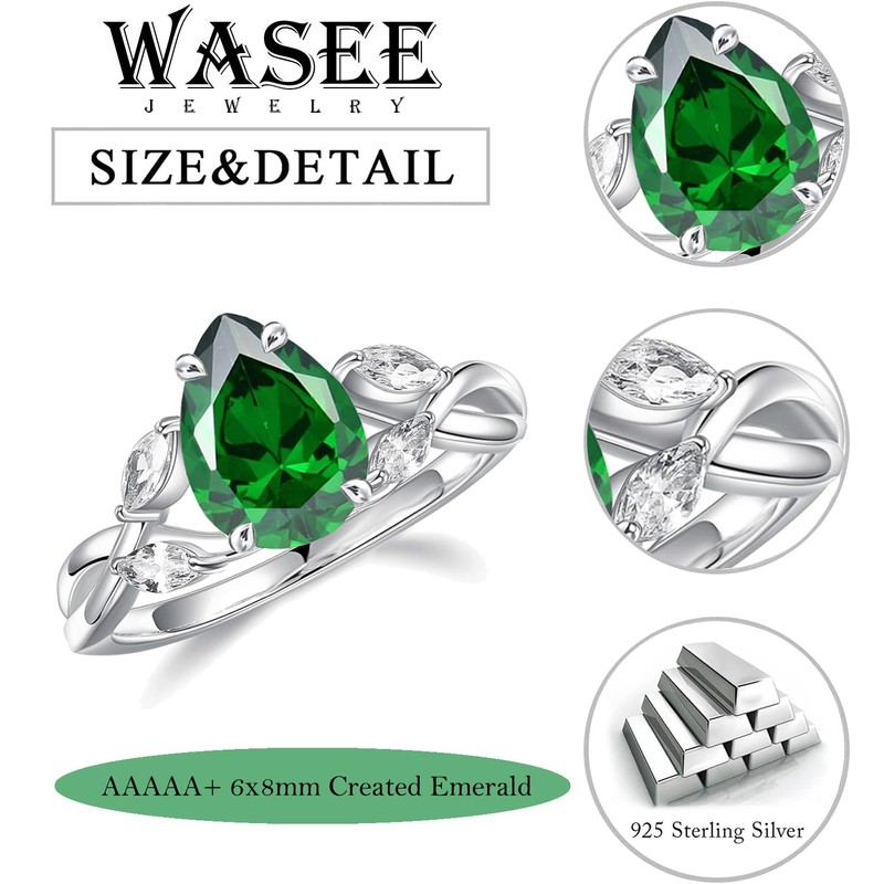 Natural Moss Agate Ring And Pear Shaped Birthstone Ring 925