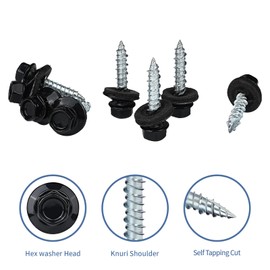Metal Roofing Screws 10 x 1 Galvanized Hex Head Sheet Metal Screws, Metal to Wood Siding Screws, Self Tapping Screw with EPDM Washer for Corrugated Roofing (Black-300Pcs)