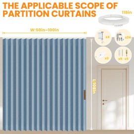 100% Blackout Privacy Room Divider Curtains Thermal Blackout Curtain for Patio Door, Include Ceiling Curtain Track, Bedroom Partition and Shared Office Space(Blue, W100 x L108, 1 Pack)