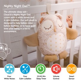 Cloud b Sound Machine with White Noise Soothing Sounds | Cuddly Stuffed Animal | Adjustable Settings and Auto-Shutoff | Nighty Night Owl™ Smart Sensor