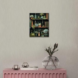 TISHIRON Paint by Numbers for Adults, Beginners, Detailed Shelves with Succulents, Adult Colour Chart Set, Classic Literature, Magnificent Bottles, Watercolours, Oil Painting Set, 16 x 20 Inches