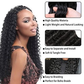 2 x 22 Inch Deep Wave Bulk Hair for Braiding for Boho Braids, Ocean Wave Crochet Hair Extensions, Synthetic Hair Extensions for Women Girls (Black)