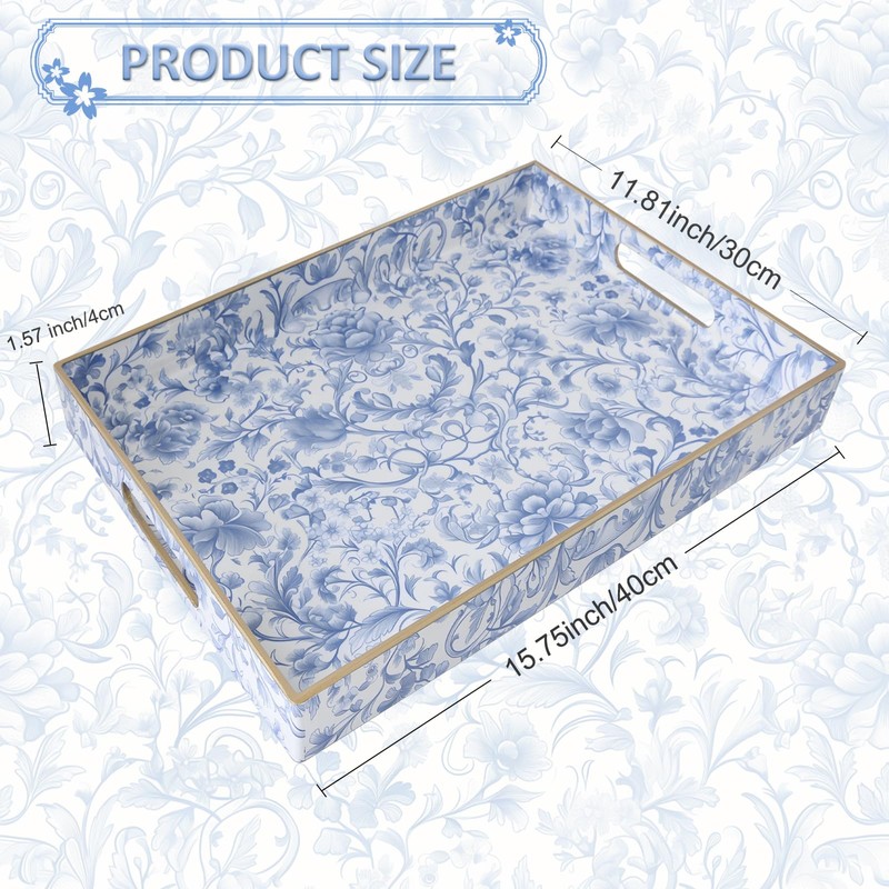 ORIGTRAY Serving Tray with Handles, Rectangular Plastic Tray 15.75x11.81 Inch,
