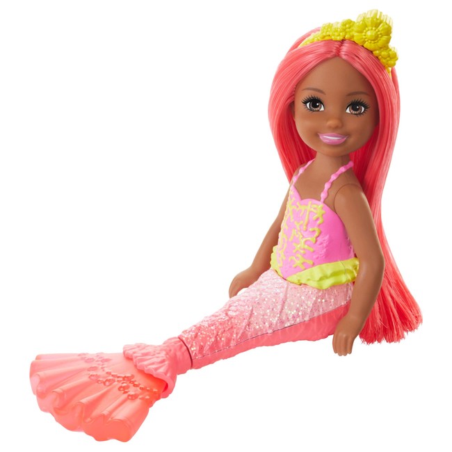 Barbie Dreamtopia Chelsea Mermaid Doll, 6.5-inch with Coral-Colored Hair and Tail