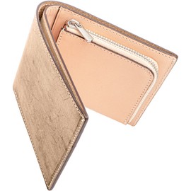 Dom Teporna Men's and Women's Bi-Fold Wallet, Bridle Leather, Full Genuine Leather, YKK L-Shaped Zipper, Braun