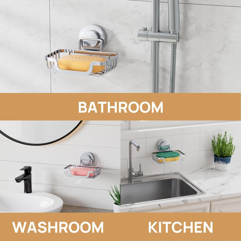 LEVERLOC Soap Dish, Soap Bar Holder for Shower Suction Cup