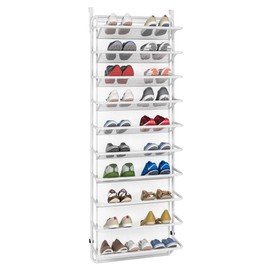 THKKY 10 Tier Shoe rack Over The Door Shoe Organizer Hanging Shoe Storage the door shoe rack for Closet Pantry Wall Floating Shelves (10 Tier, Matte White)