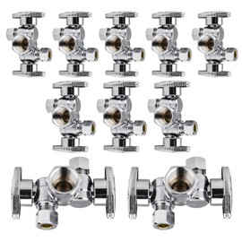 10-Pack EFIELD 1/4 Turn Dual Compression Outlet Angle Stop Valve with 2 Shut Off Valve/Handles, 1/2" Fip Iron Pipe x (3/8 inch x 3/8 inch) Chrome Plated,(VALVE140-10PCS)
