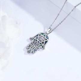 YYmqmq Hamsa Necklace for Women 925 Sterling Silver Abalone Evil Eye Pendant Jewish Star Jewelry Gifts for Girlfriend Mom