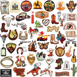 Nicime 52pcs Western Cowboy Iron/Sew on Patches, Fashion Embroidered Applique, Cool Handsome Decoration Stickers for Clothes, Hat, Backpack, Jeans, Dress