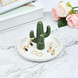 Soporte para Anillos de Aloe, Plato para Anillos de Cactus, Soporte para Joyas, Bandeja para Anillos, Pendientes, Organizador de Collares, Romántico Regalo para Novia,San Valentín, Navidad,Cumpleaño